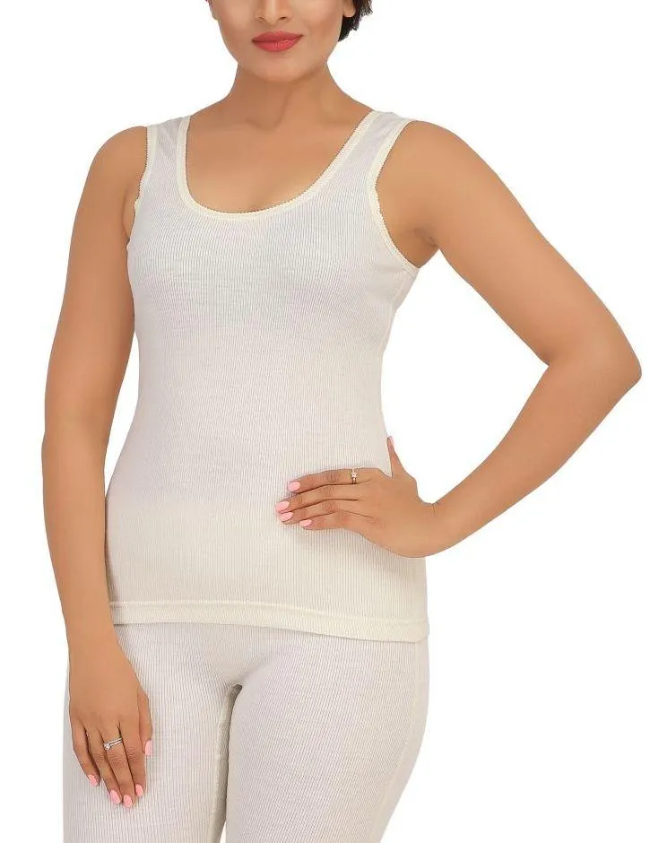 Monte Carlo Pure New Merino Wool Machine Washable Sleeveless Round Neck Thermal for Women Off White Color