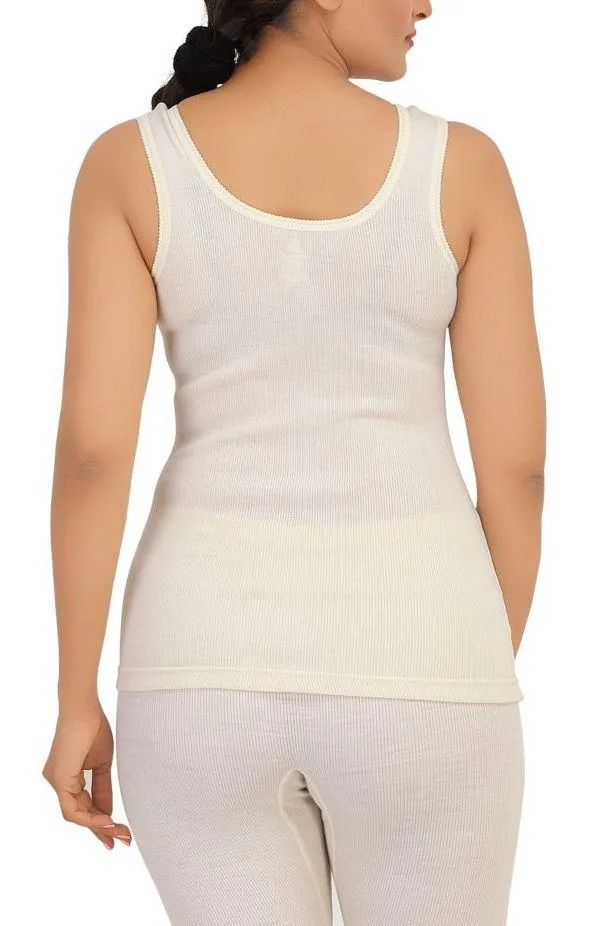 Monte Carlo Pure New Merino Wool Machine Washable Sleeveless Round Neck Thermal for Women Off White Color