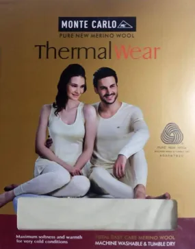 Monte Carlo Pure New Merino Wool Machine Washable Thermal for Men & Women Black