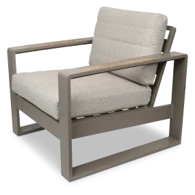Positano Armchair in Taupe, Polywood Inset with Latte Check Spun Polyester Cushions