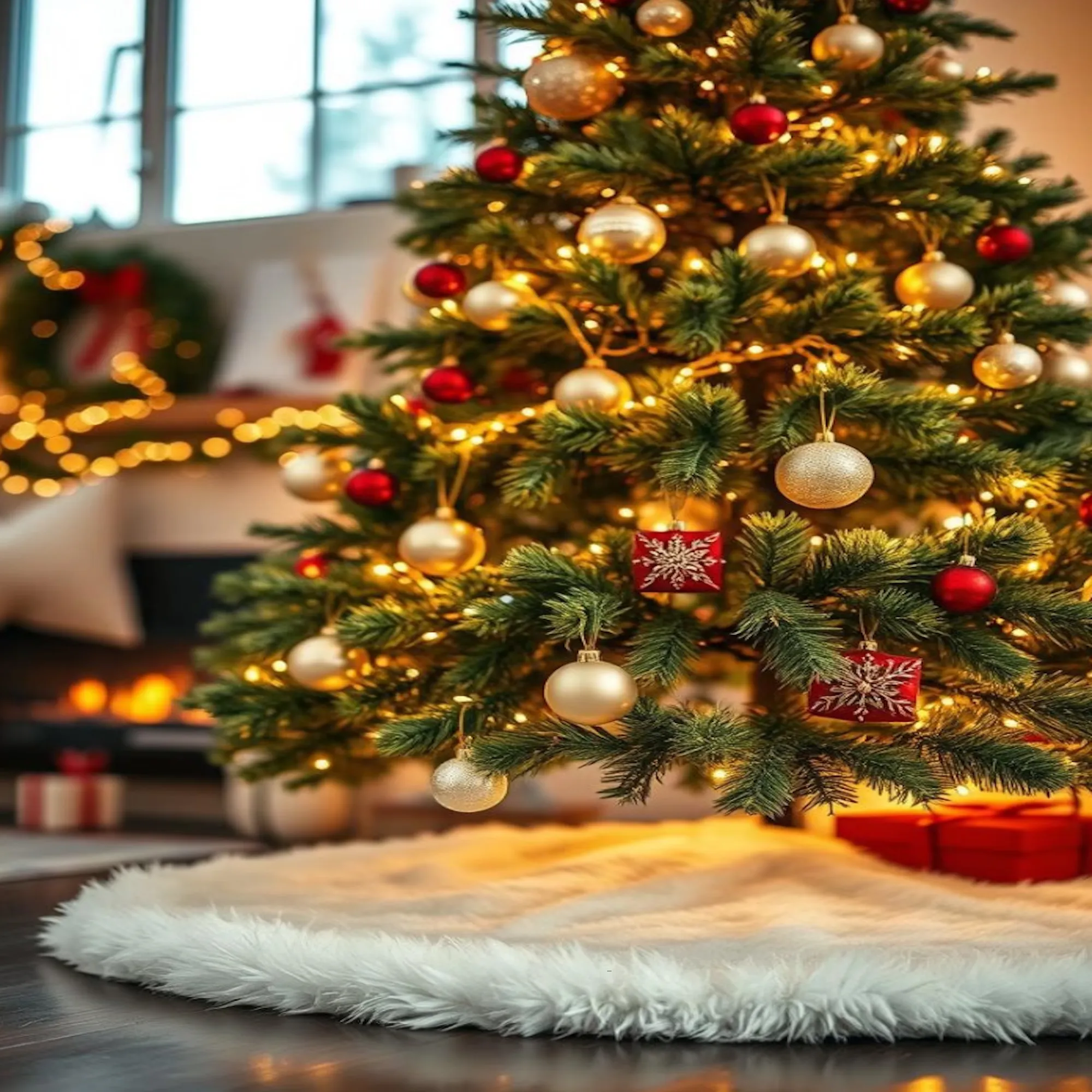 Premium Faux Fur Christmas Tree Skirt - 48 Inch | Luxurious Holiday Decorations