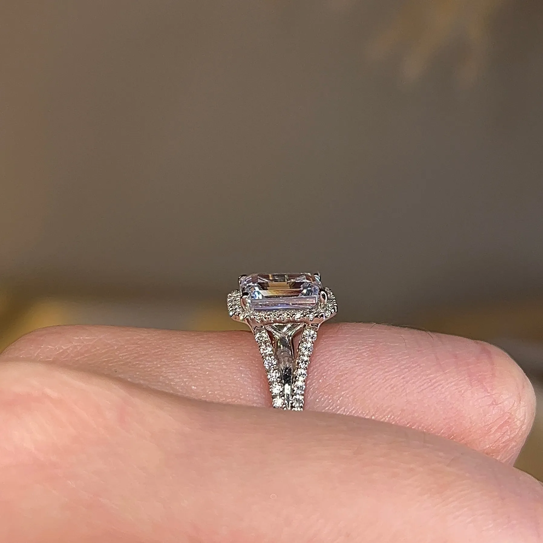 "Elora" Octagon Halo Emerald Cut Diamond Split Diamond Shoulder Engagement Ring HAEC08
