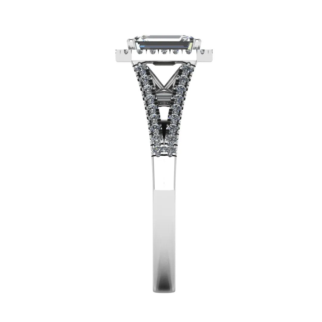 "Elora" Octagon Halo Emerald Cut Diamond Split Diamond Shoulder Engagement Ring HAEC08