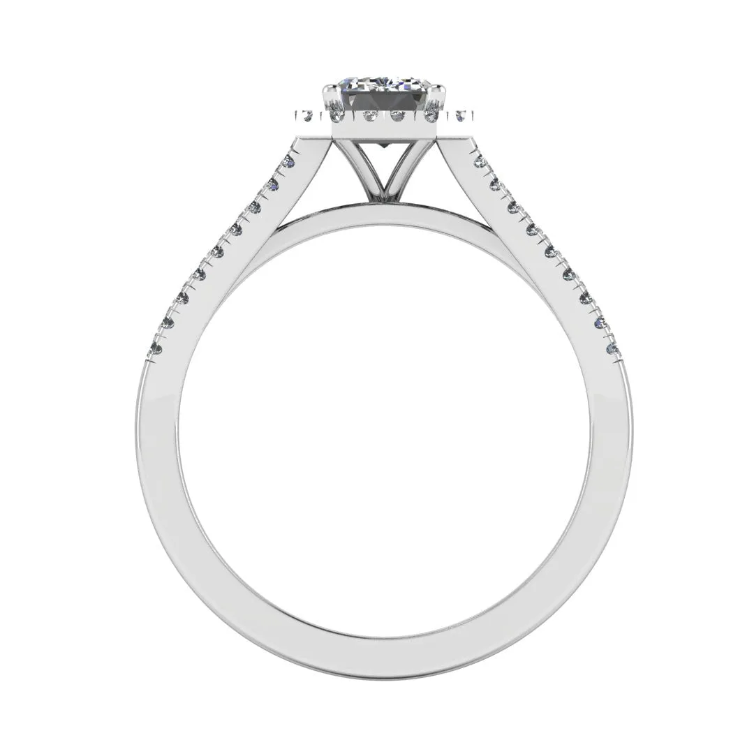 "Elora" Octagon Halo Emerald Cut Diamond Split Diamond Shoulder Engagement Ring HAEC08