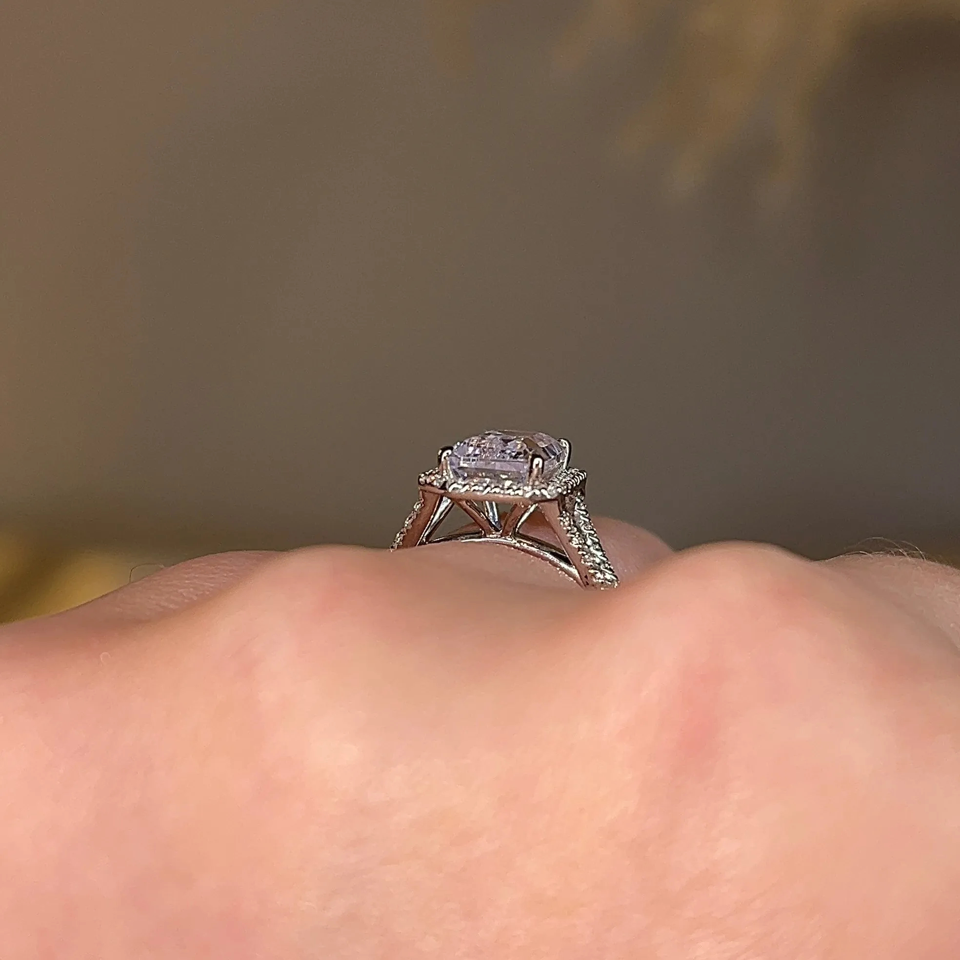 "Elora" Octagon Halo Emerald Cut Diamond Split Diamond Shoulder Engagement Ring HAEC08