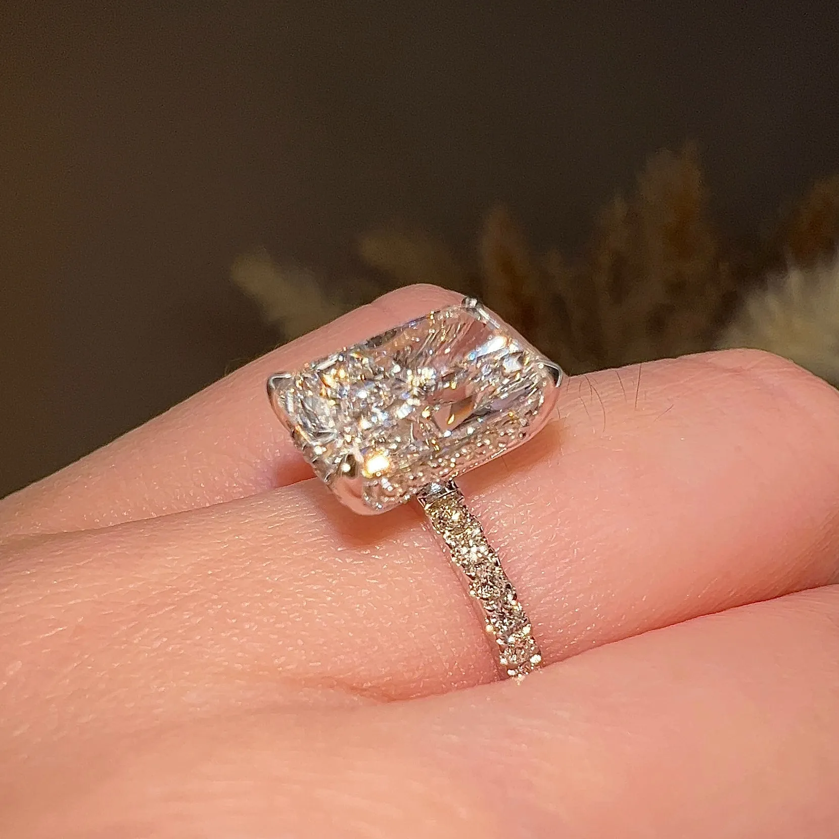 "Mimi" Hidden Under Halo 5 Carat Radiant Cut Diamond Shoulder Engagement Ring