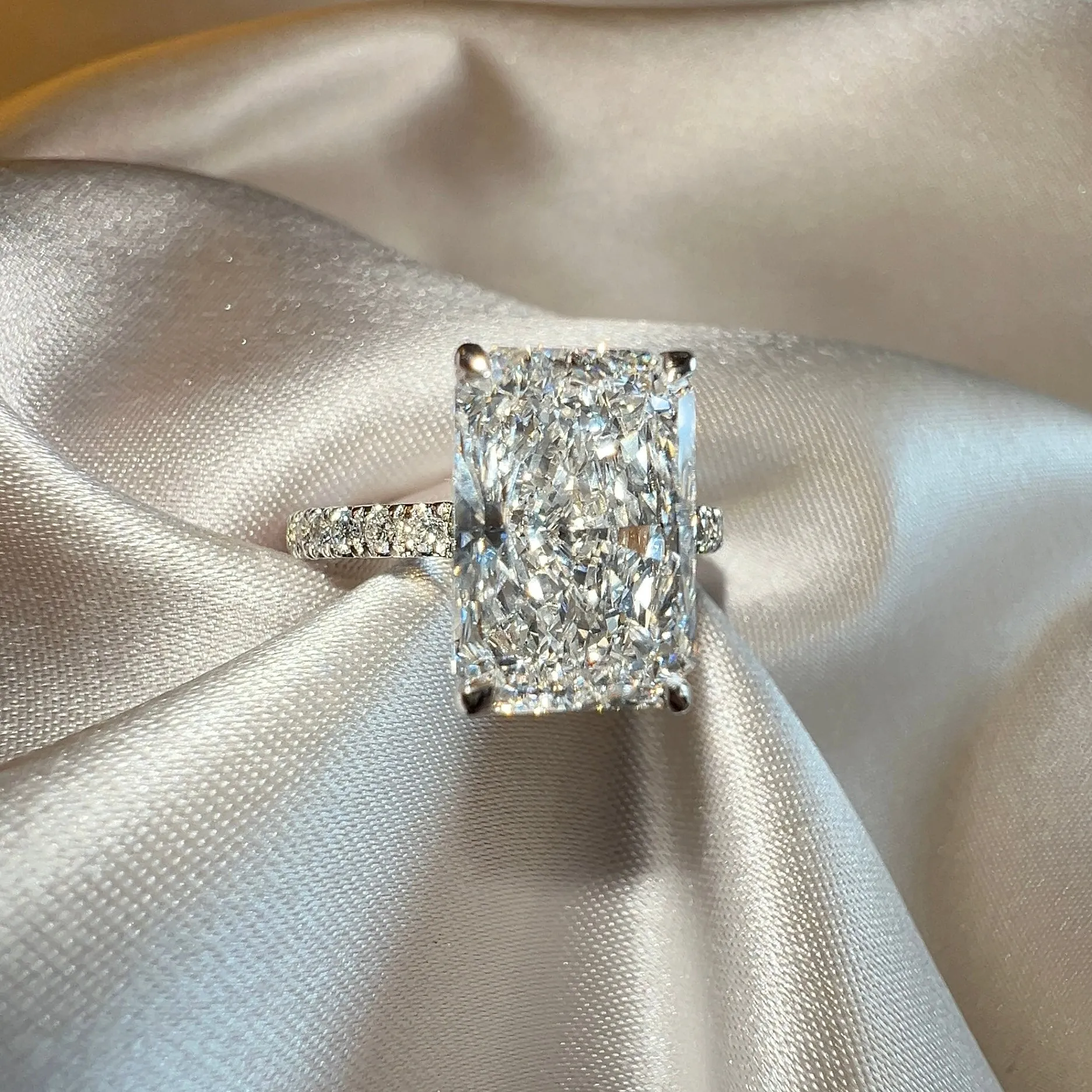 "Mimi" Hidden Under Halo 5 Carat Radiant Cut Diamond Shoulder Engagement Ring