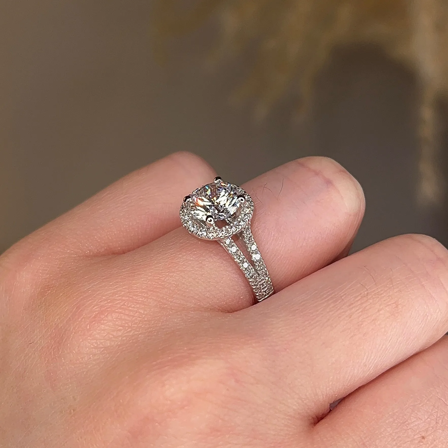 "Nova" Halo Round Brilliant Cut Diamond Double Row Split Diamond Shoulder Engagement Ring HARB10