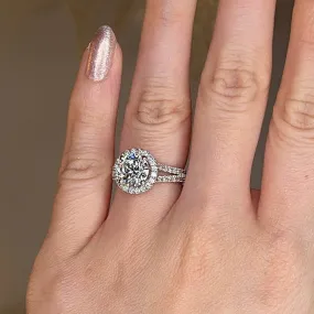 "Nova" Halo Round Brilliant Cut Diamond Double Row Split Diamond Shoulder Engagement Ring HARB10