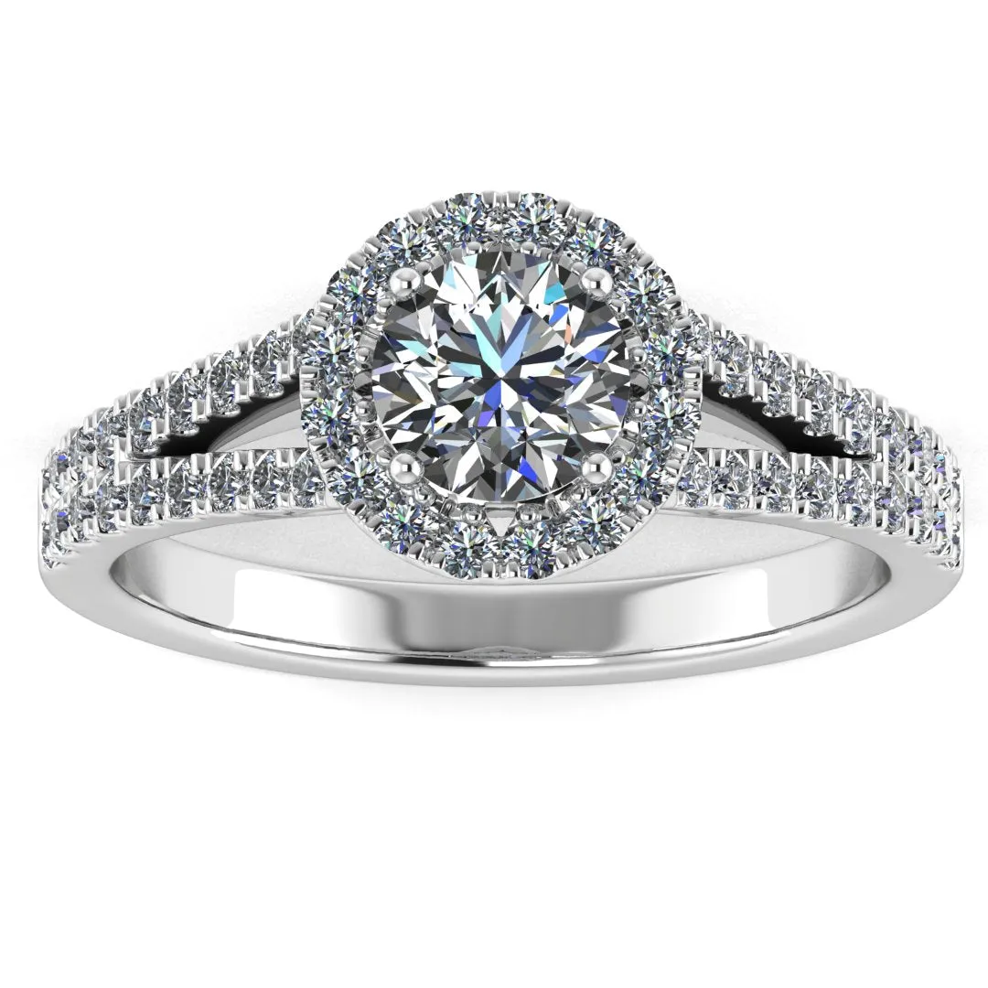 "Nova" Halo Round Brilliant Cut Diamond Double Row Split Diamond Shoulder Engagement Ring HARB10