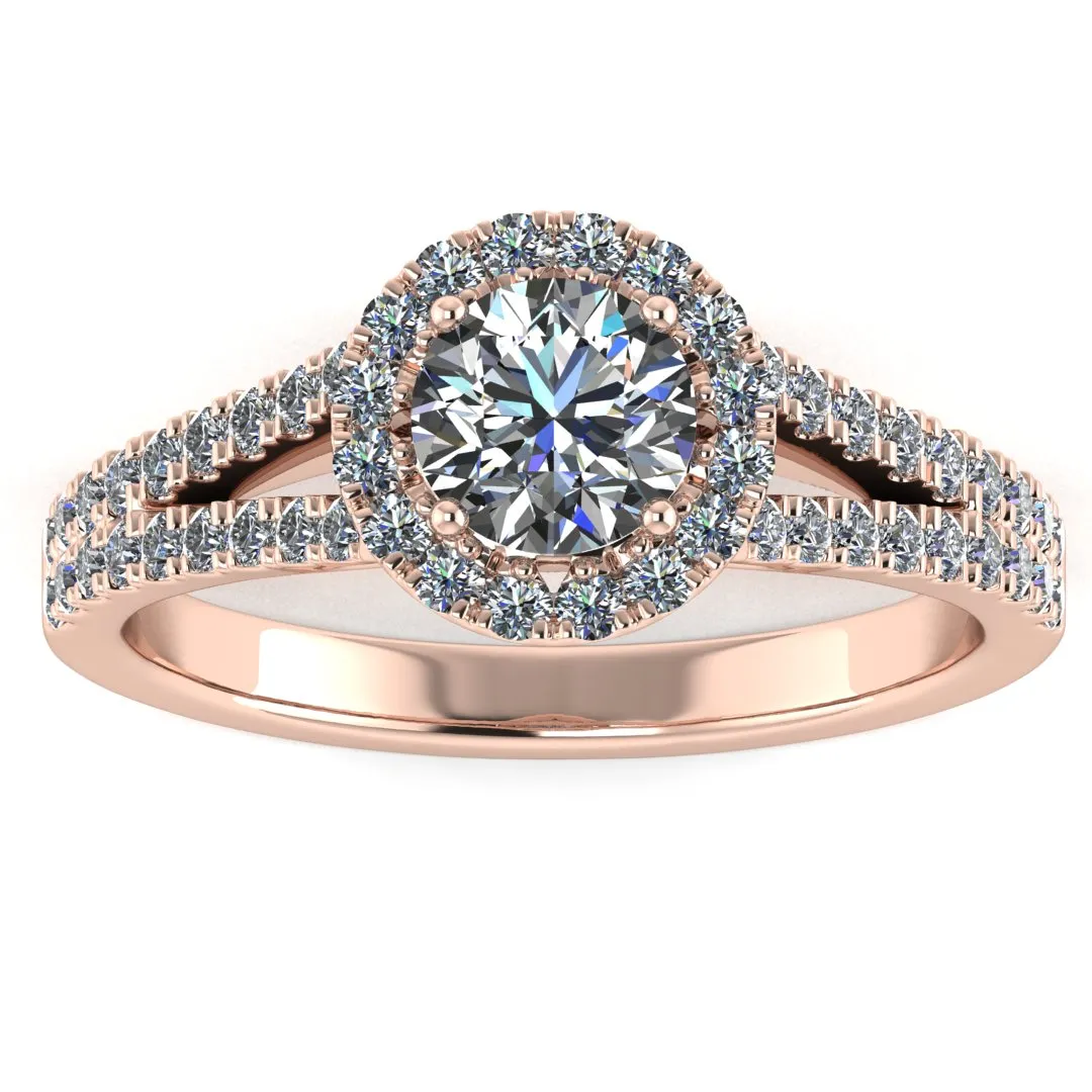 "Nova" Halo Round Brilliant Cut Diamond Double Row Split Diamond Shoulder Engagement Ring HARB10
