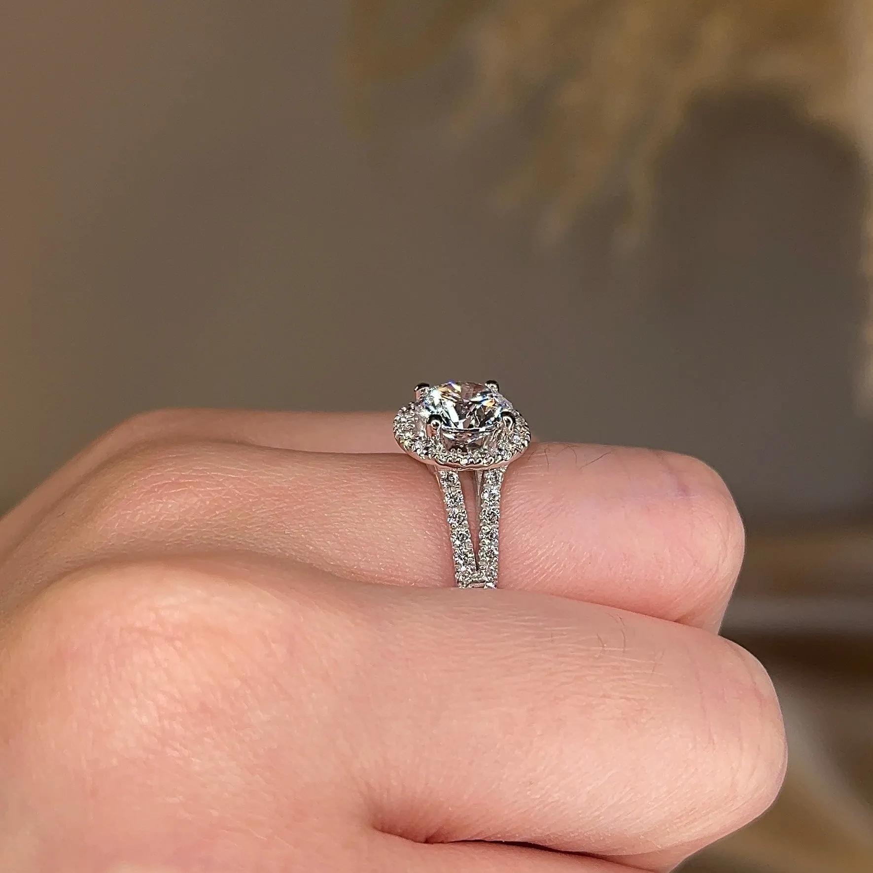 "Nova" Halo Round Brilliant Cut Diamond Double Row Split Diamond Shoulder Engagement Ring HARB10