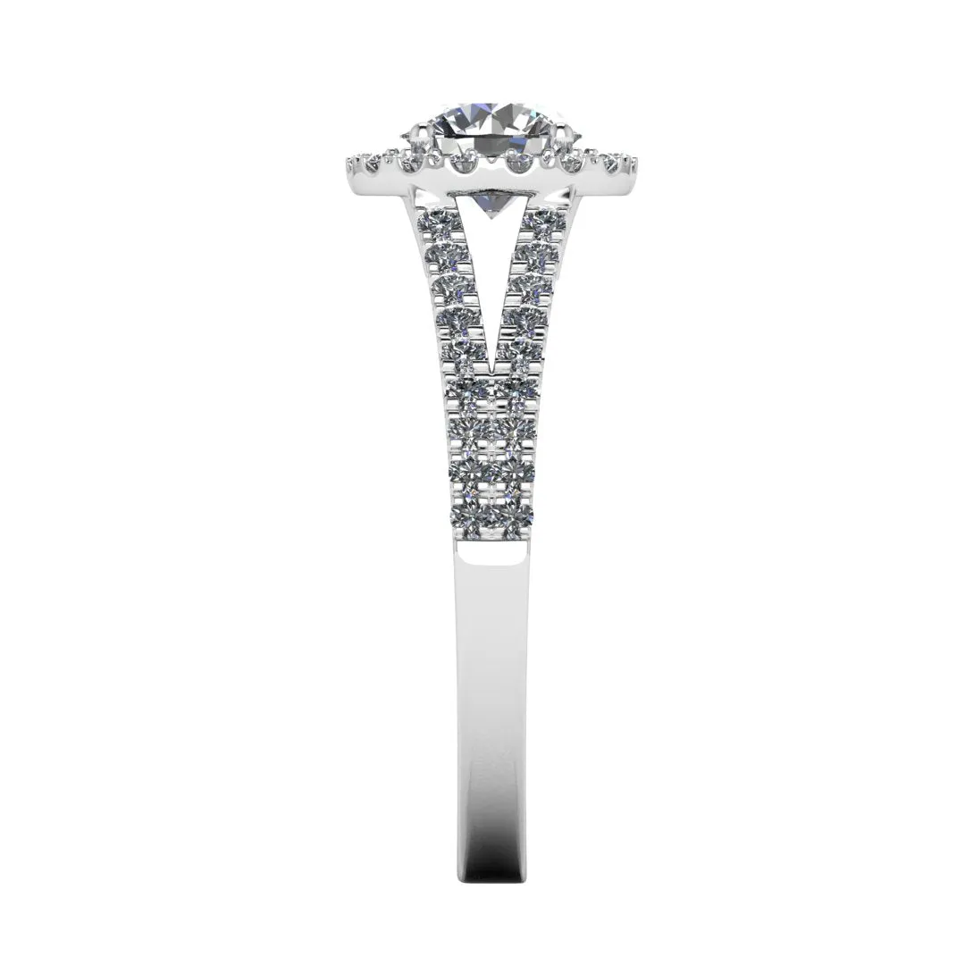 "Nova" Halo Round Brilliant Cut Diamond Double Row Split Diamond Shoulder Engagement Ring HARB10