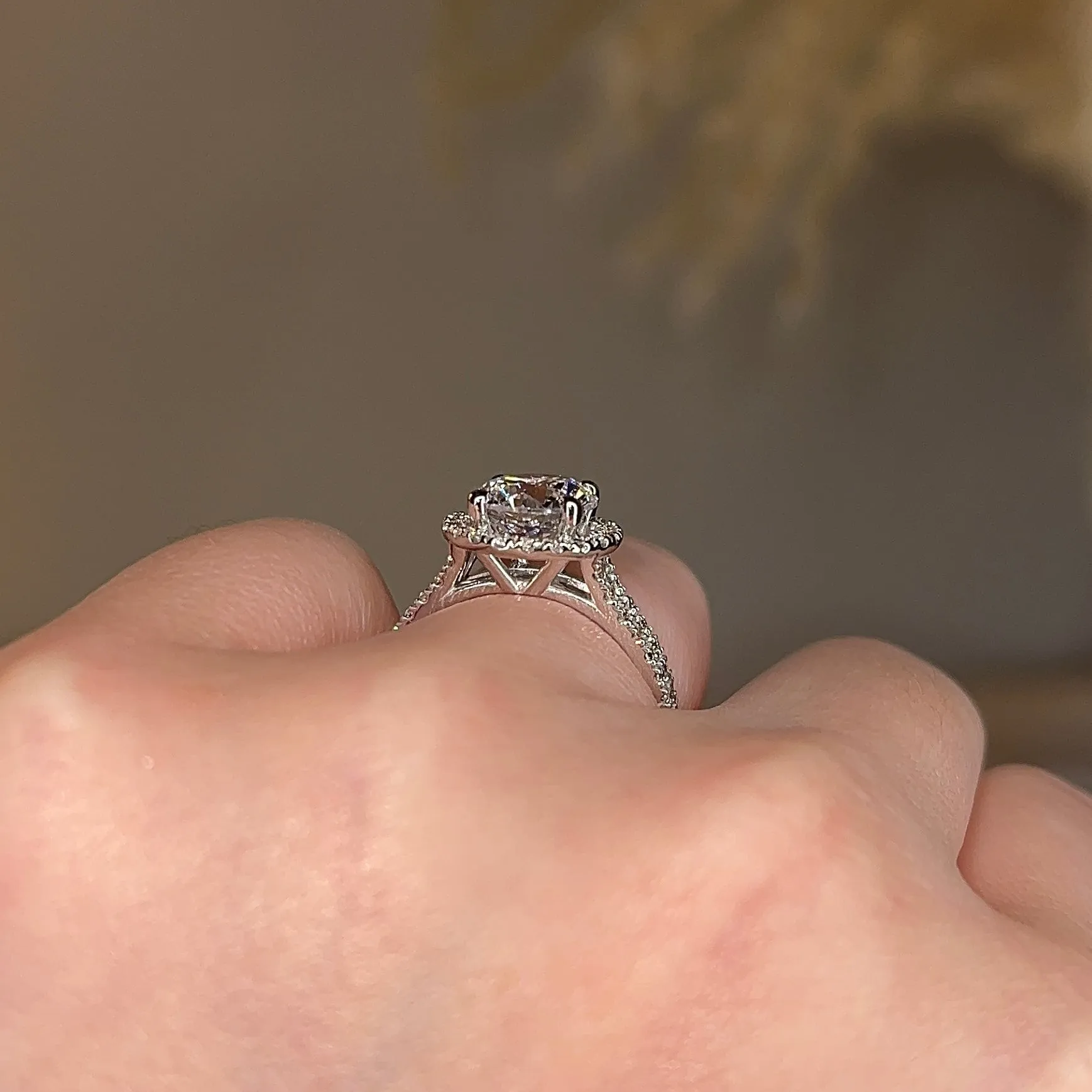 "Nova" Halo Round Brilliant Cut Diamond Double Row Split Diamond Shoulder Engagement Ring HARB10