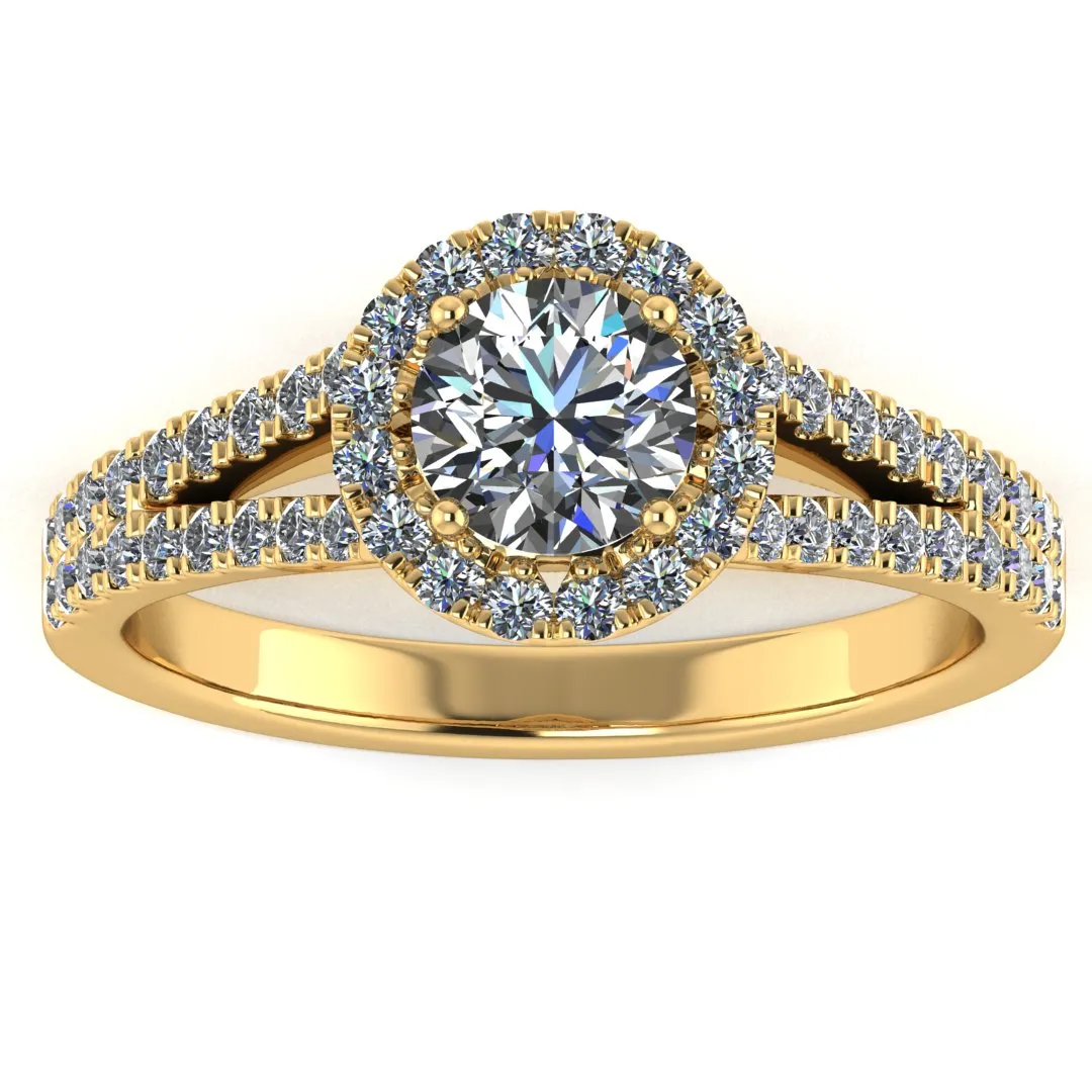 "Nova" Halo Round Brilliant Cut Diamond Double Row Split Diamond Shoulder Engagement Ring HARB10