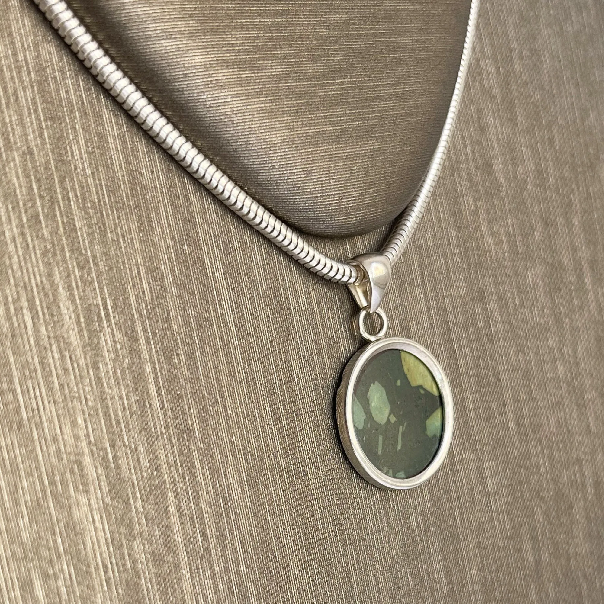 Roman Marble Greek "Green Porphyry" Sterling Silver Pendant