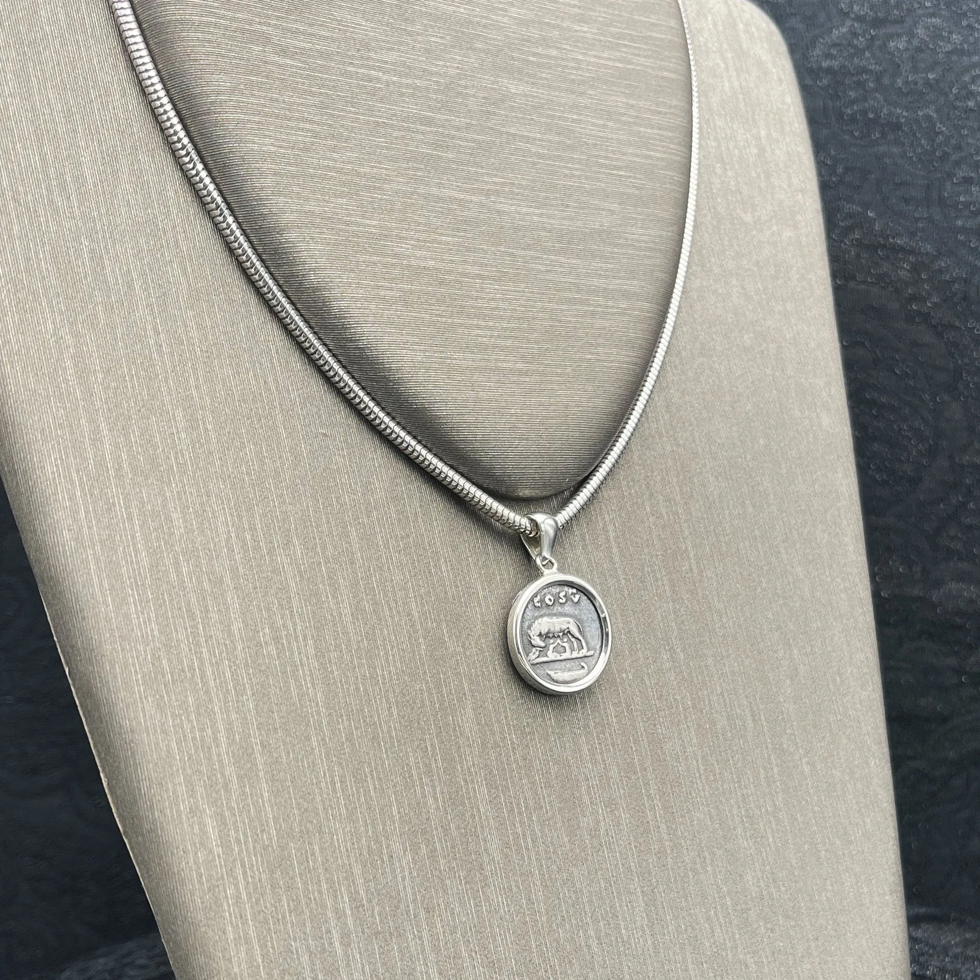 SHE WOLF AND TWINS Genuine Ancient Roman Silver Coin 1st cent. AD Pendant