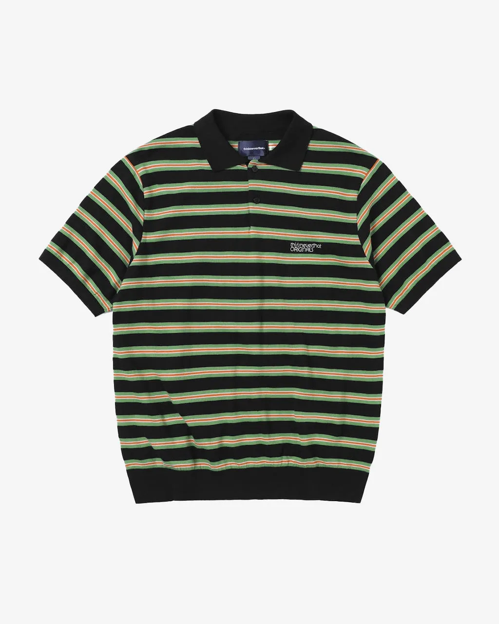 Striped Knit Polo Black