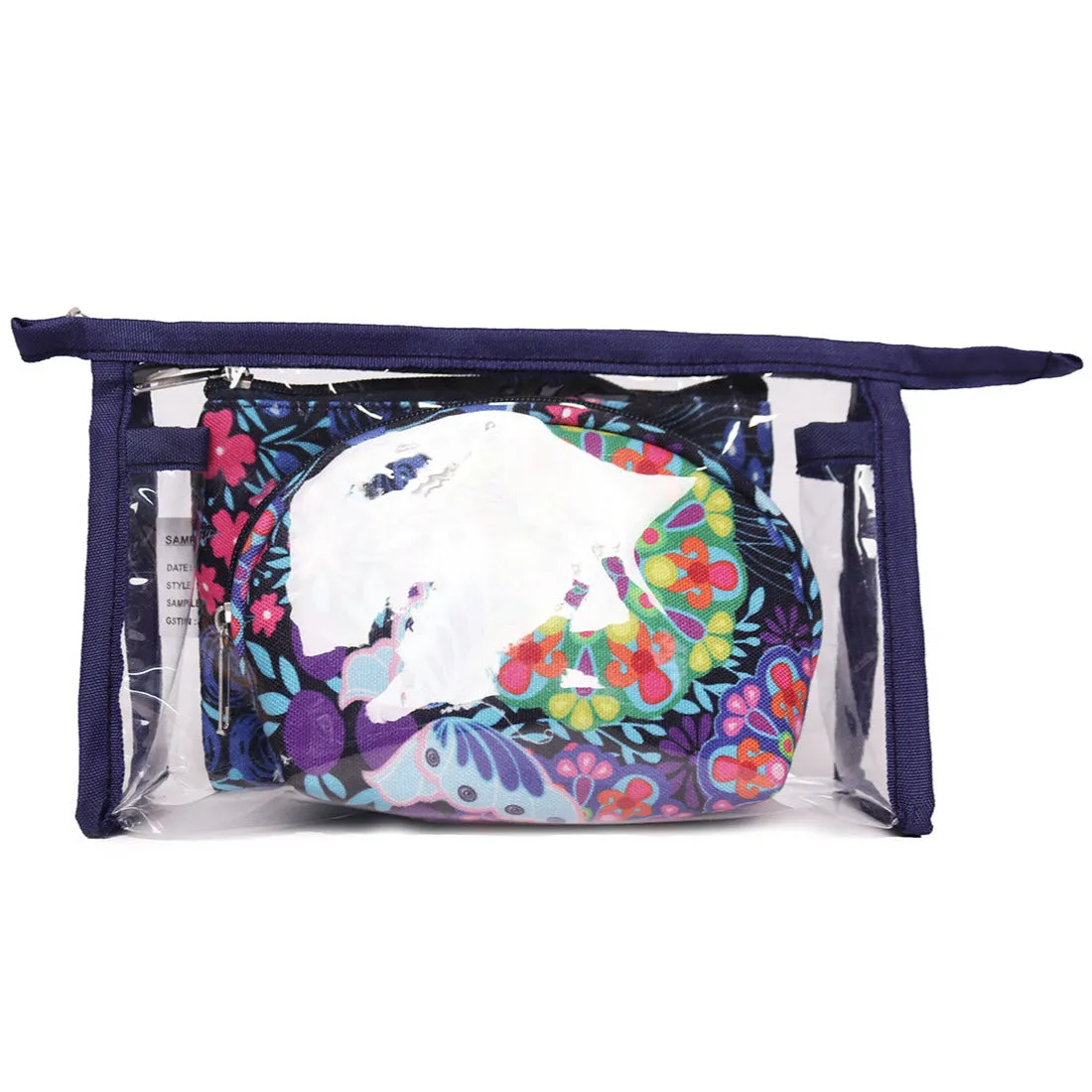 Transparent Pu Or Navy Color Printed Polyester Make Up Kit