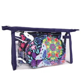 Transparent Pu Or Navy Color Printed Polyester Make Up Kit