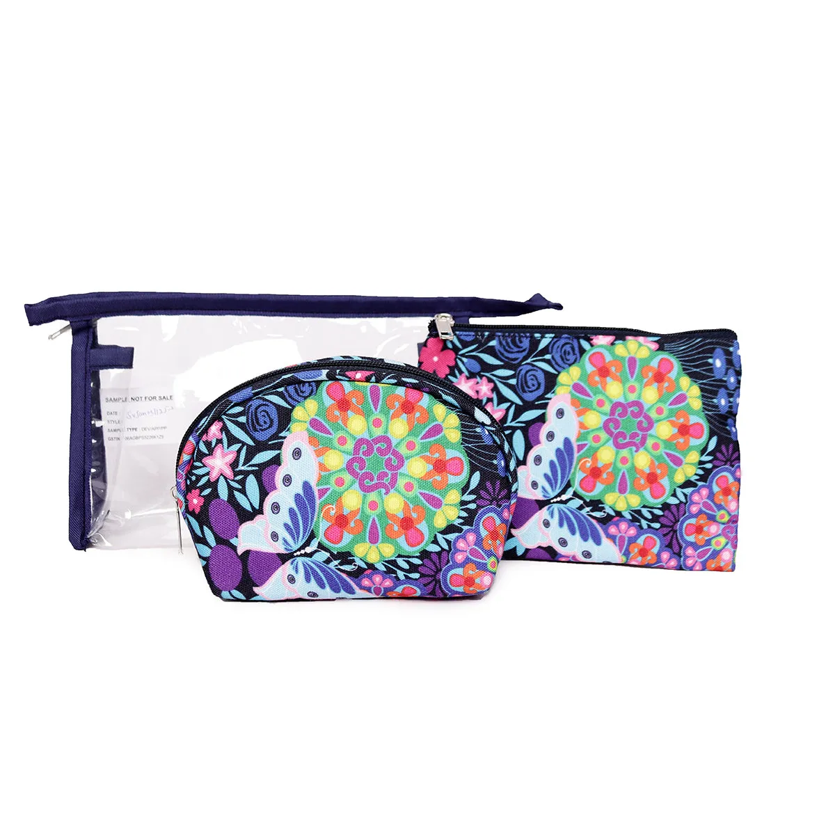Transparent Pu Or Navy Color Printed Polyester Make Up Kit