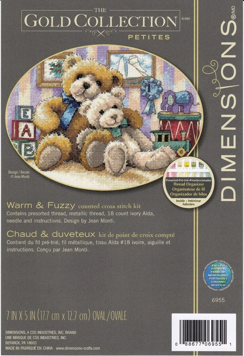 WARM & FUZZY, Counted Cross Stitch Kit, 18 count ivory Aida, DIMENSIONS, Gold Collection (06955)