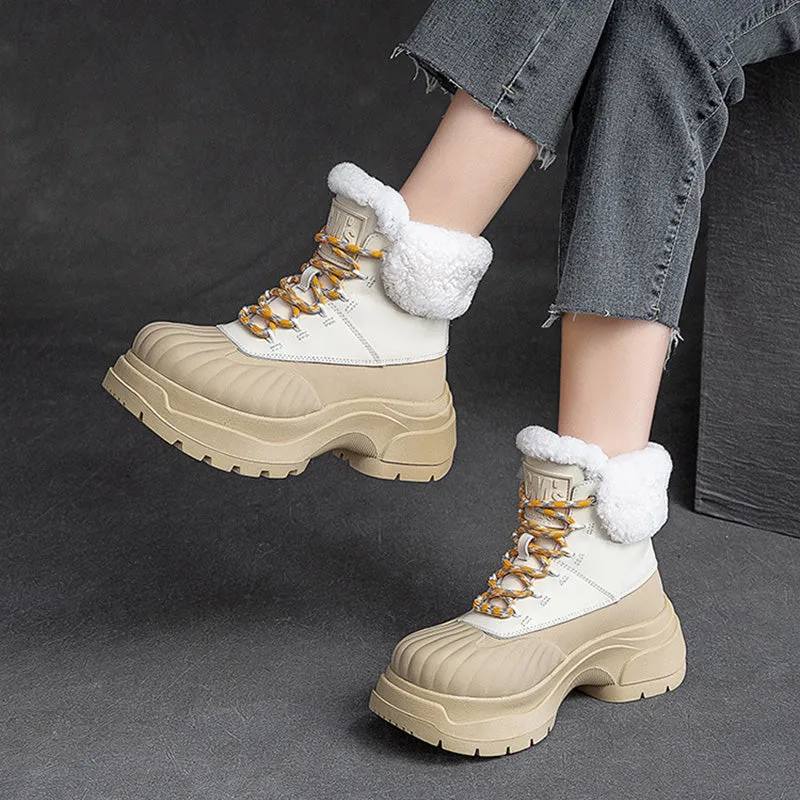 Women Fashion Leather Chunky Platform Snow Boots