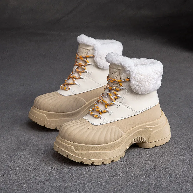 Women Fashion Leather Chunky Platform Snow Boots