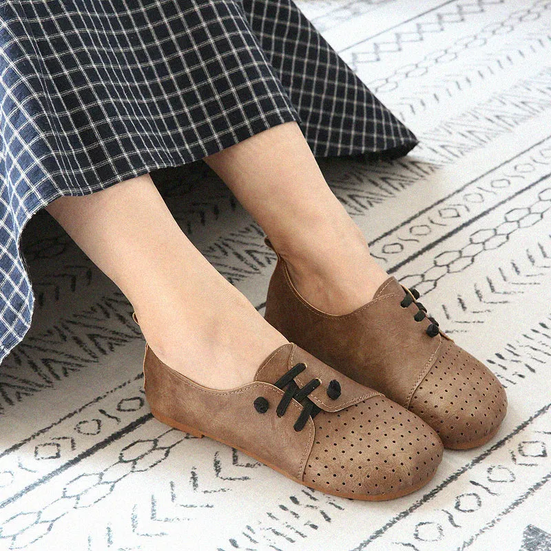 Women Retro Hollow Round Head Flats
