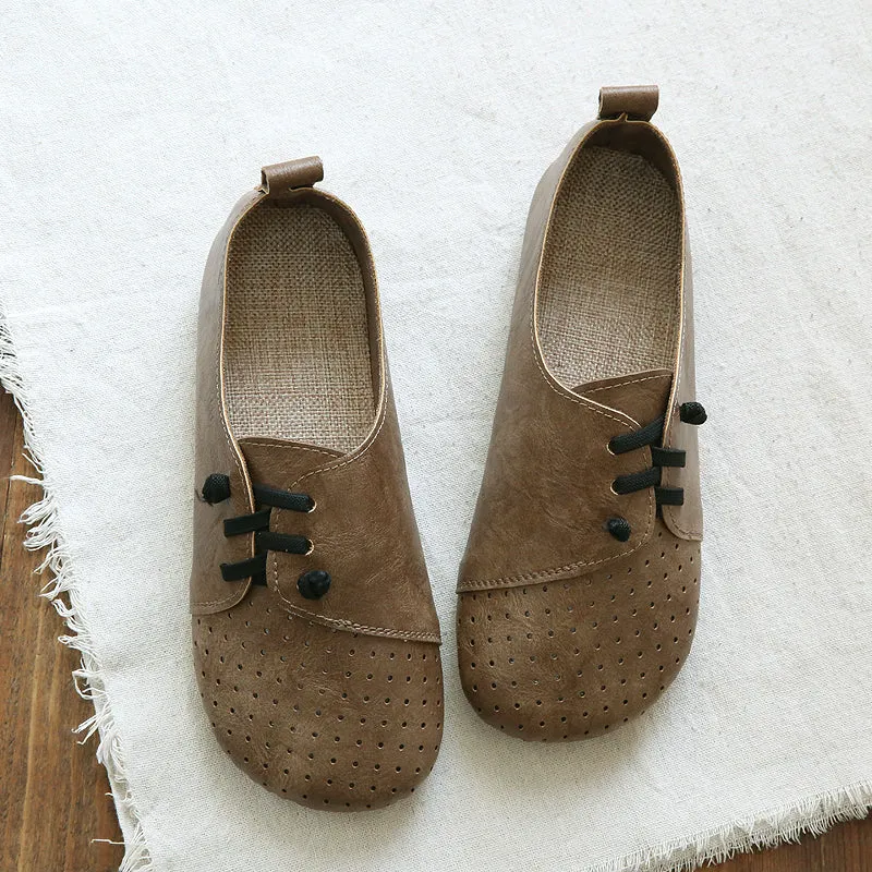 Women Retro Hollow Round Head Flats