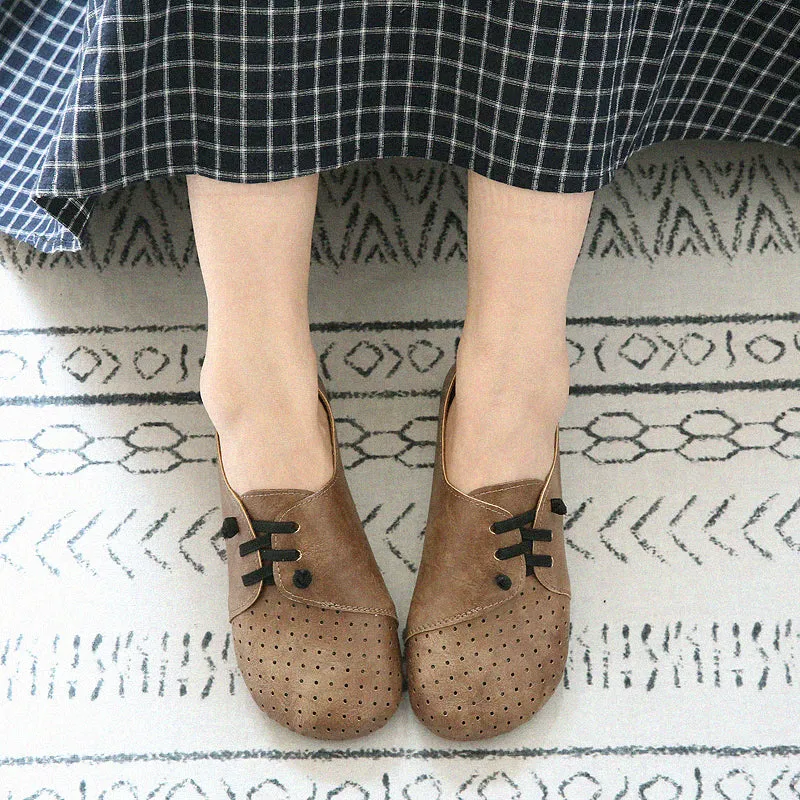 Women Retro Hollow Round Head Flats