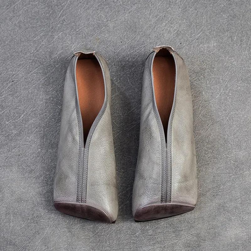 Women Retro Solid Leather Casual Soft Flats