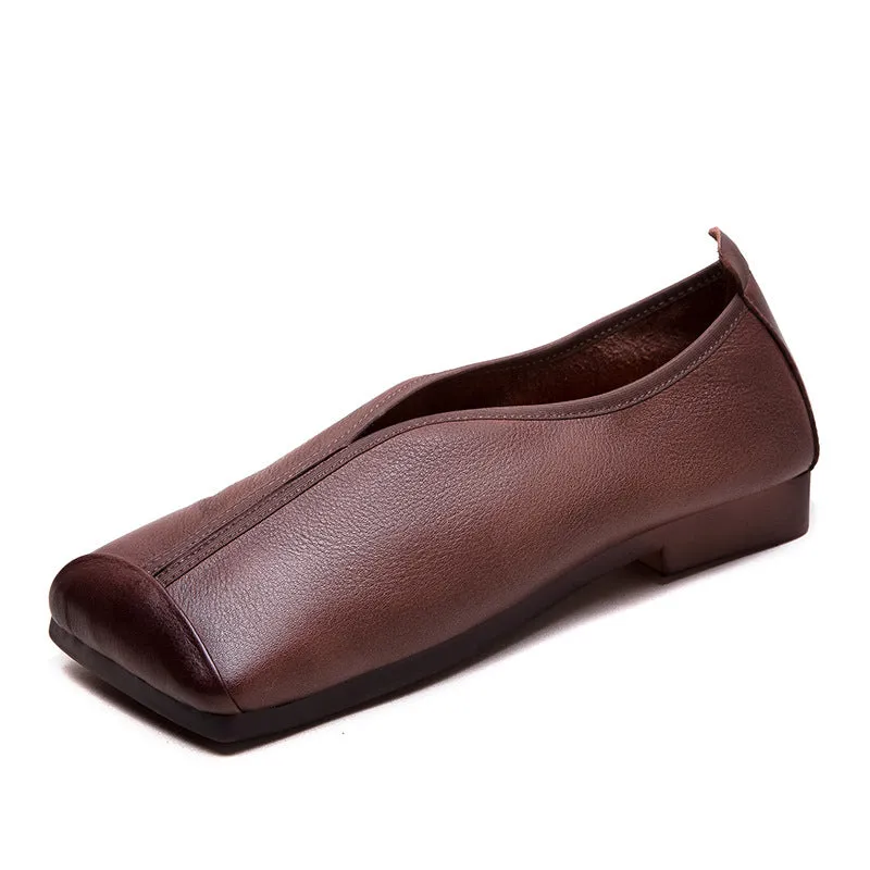 Women Retro Solid Leather Casual Soft Flats