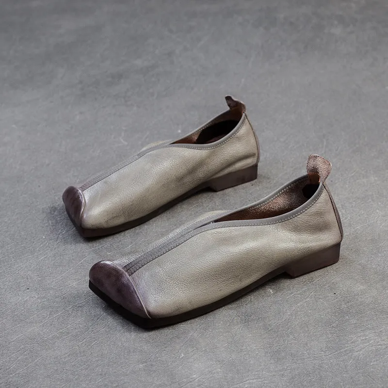 Women Retro Solid Leather Casual Soft Flats